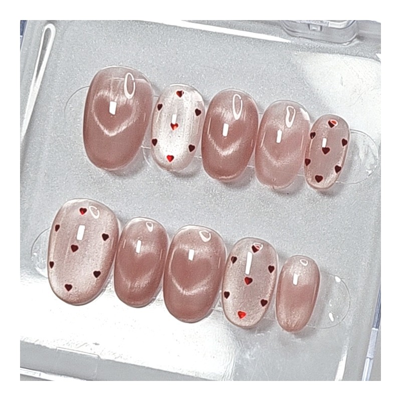 Lovely Heart Magnet Handmade Nail Tips - Short Oval /