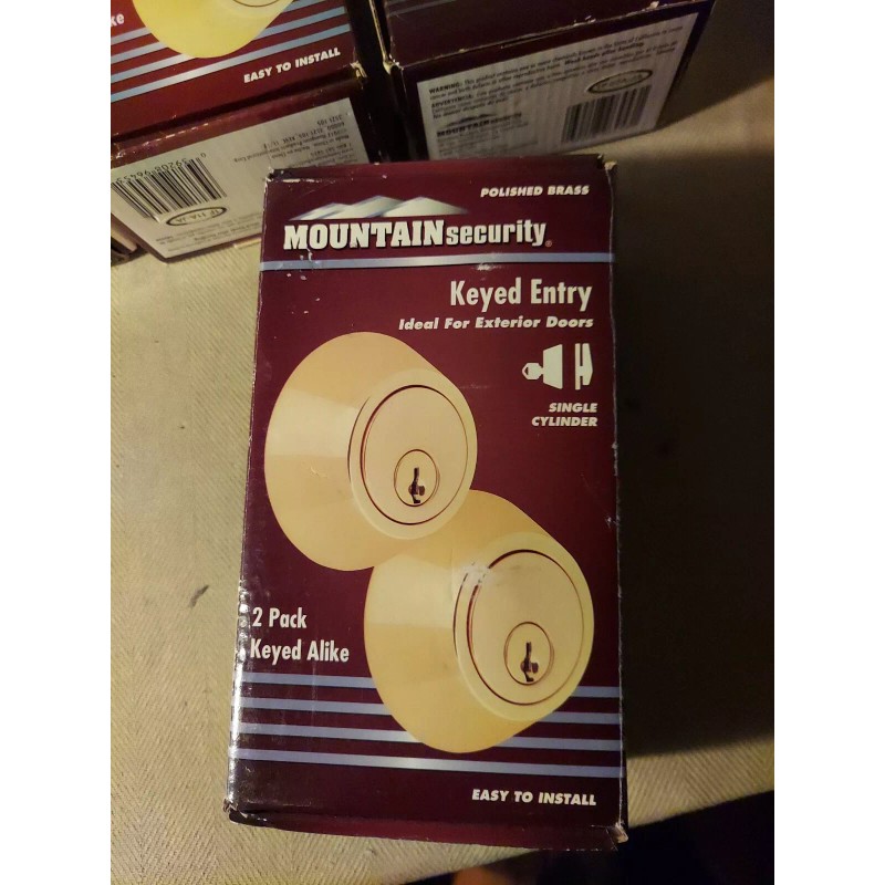 HAMPTON MOUNTAIN SECURITY Locks, 2 POLISHED BRASS KEYED DEADBOLT two