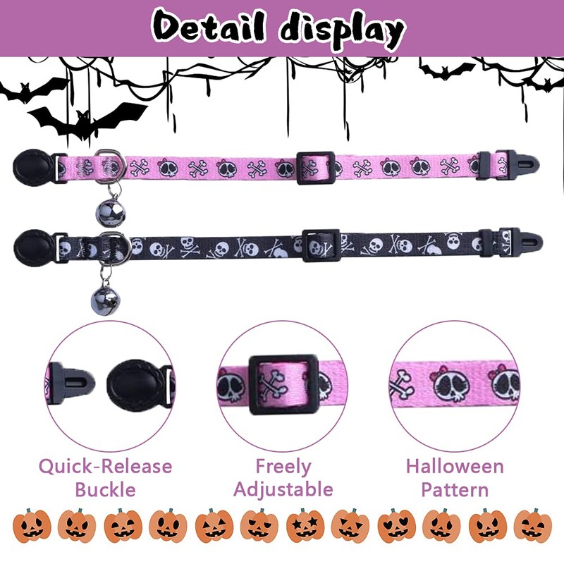 PUPTECK Breakaway Cat Collar with Bell Charm, 2 Packs Adjustable