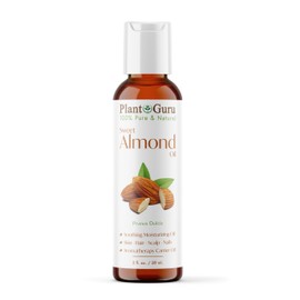 Plant Guru Sweet Almond Oil 2 fl. oz. Cold Pressed Carrier 100% Pure Natural For Skin, Body, Face, and Hair Growth Moisturizer. Great For Creams, Lotions, Lip balm and Soap Making