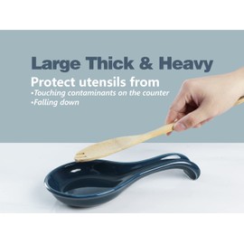 ONEMORE Spoon Rest for Stove Top, Extra Large Blue Ceramic Coffee Spoon Holder for Kitchen Counter, Heat-resistant Spatula Ladle Cooking Utensil Rest for Kitchen Decor