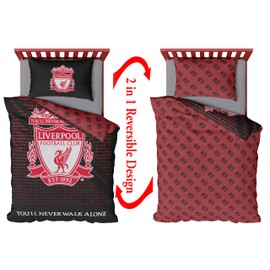 Liverpool F.C. Football Duvet Cover Sets Bedding Single or Double Bed Set with Pillowcase LFC Mesh Football Gifts for Boys (Single), Red/Black