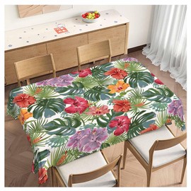 Beabes Tablecloth Tropical Flowers, Exotic Palm Leaves Rectangular Table Cover Hibiscus Flowers Kitchen Table Cloth for Dining Hotel Coffee Parties Tabletop Decoration, 52x70 Inch
