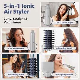 Hair Dryer Brush, Replacement for Shark, 5-in-1 Blow Dryer 110,000 RPM for Fast Drying, Multi Hair Styler with Auto Wrap Curlers, Blow Dryer Brush for Curling Volumizing Straightening Styling - Silver
