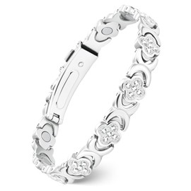 Feraco Pure Copper Bracelets for Women, Ultra Strength Magnetic Bracelet with 3800 Gauss Magnets & Sparkling Zirconia, Adjustable, Infinite Clover Jewelry (Silver)