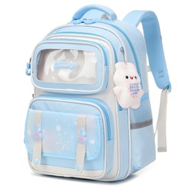 Amythe School Bag Girls School Bag for Girls 2nd - 5th Grade Casual Kids Backpack School with Cute Pendant School Backpack for Girls Aged 8 to 14 Years, blue