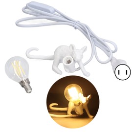 Modern Resin Mouse Lamp Table Desk Light Bedside Decoration Animal Shape Light E12 for Bedroom Study Room CafeWhite US Plug