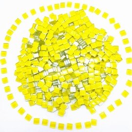 500G/ 1.1LB Bulk Crystal Mosaic Tiles, Assorted Color Opaque Mosaic Glass Crafts Supplies Handmade Crafts for DIY Picture Coaster Home Kitchen Bathroom Mosaic Decoration(0.4x0.4 inch,Yellow)
