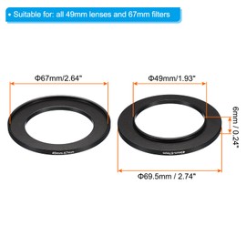 PATIKIL 49 mm - 67 mm Metal Riser Ring 2 Pack Camera Lens Filter Adapter Ring Aluminium Filter Adapter Ring for Camera Lenses Hood Black