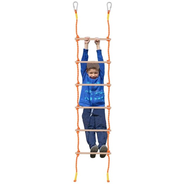 X XBEN 8.5Ft Wooden Rope Ladder for Kids, Climbing Ladders for Backyard Playset, Ninja Obstacle Course Hanging Ladder, Outdoor Playground Swingset Accessories