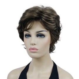 Lydell Short Hair Wigs for Women with Bangs Brown Curly Short Woman Wig