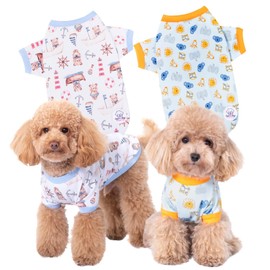 Pippo's Shop 2 Pack Dog T-Shirt Premium Peru Cotton–Fashionable and Cute, Pet Apparel Lightweight Stretch Puppy Shirt Soft Shirt Smooth Breathable Puppy's Clothes (Sailor Paws+Safari Friends, Medium)