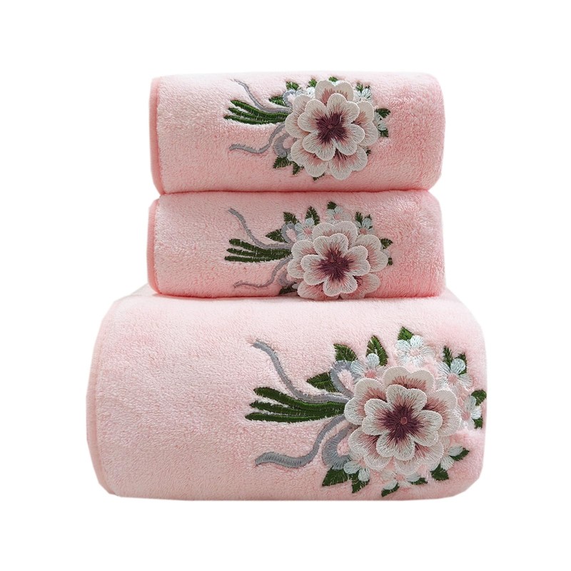 USTIDE 3 Pieces Pink Rose Flora Bath Towel Set, Ultra