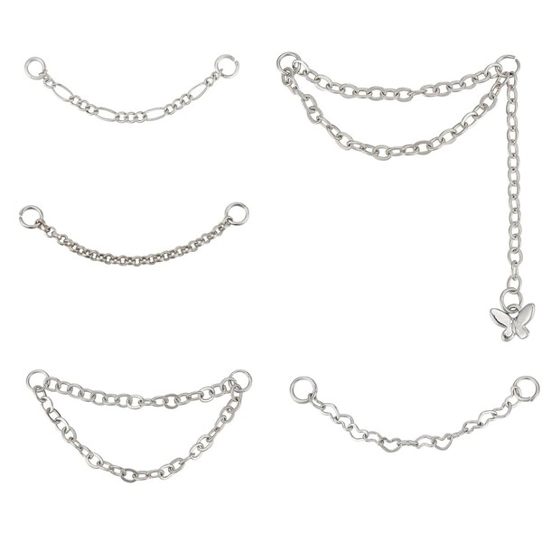 5 PCS Lexziuo Nose Rings Chain - Silver Nose Stud