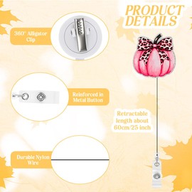 Fall Pumpkin Badge Reel Autumn Coquette Pumpkin with Bow Retractable Badge Holder Gifts for Teacher Doctor Nursing Student RN LPN Cute Autumn Badges Holder