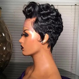 Sumcas Short Lace Front Wig for Black Women Human Hair Curly Pixie Cut Wig Pre Plucked Bob Wig 13x4 Lace Wig with Baby Hair 1B Color 150% Density