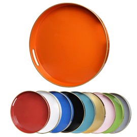 Leemxiiny Orange Round Decorative Tray with Handles, 13" Elegant Coffee Table Serving Tray for Ottoman Living Room, Bathroom, Outdoors, Breakfast