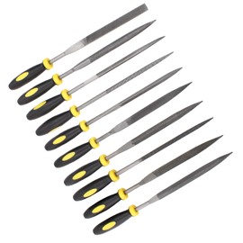 Piutouyar 10 Pack Carbon Steel Needle File Set, Mini Needle File Set Hand Metal Tools with Non-Slip Handle, 6-1/4 Inch Total Length File Set for Jewelry, Wood, Musical Instrument(4mm Diameter)