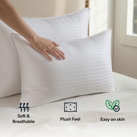 Hearth & Harbor Bed Pillows for Sleeping - Down Alternative Sleep Pillows Queen Size Set of 2-100% Cotton Pillow with Polyester Fiber Filling - Soft and Fluffy Pillow 20 x 28 Inches