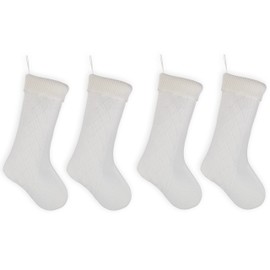 Elanze Designs Suéter de punto trenzado con puño acanalado, decoración de calcetín de Navidad, 18.5 pulgadas de largo, paquete de 4, color blanco