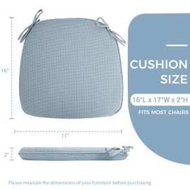 IN4 Care Indoor/Outdoor Chair Cushions 17"X16"X2" with Ties for Dining Chairs Set of 4, Waterproof U-Shaped Chair Pads, Foam Seat Cushions for Patio Kitchen Garden Office-Frost Blue