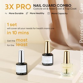 modelones 3 Pcs Gel Top Coat & Base with Cuticle Oil Set,10 ml Gel Nail Polish Cuticle Protectors Kit No Wipe Base Gloss Top Coat & Nail Oil