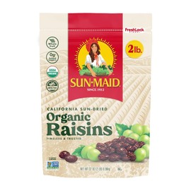 Sun-Maid Organic California Sun-Dried Raisins - 32 oz Resealable Bag - Organic Dried Fruit Snack for Lunches, Snacks, and Natural Sweeteners