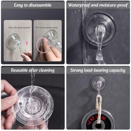 Vacallity 2Pack Transparent Suction Hooks Multi-Purpose Vacuum Suction Cup Hooks Reusable Heavy Duty 3KG Hooks for Bedroom Bathroom Shower Kitchen Hanging Bags Towel Key Caps