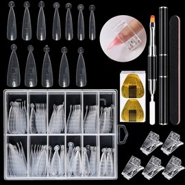 Nail Dual Forms for Polygel,120Pcs Stiletto Shape Extension Gel Nail Molds Clear Acrylic Nail Tips,100Pcs Nail Forms Stickers 5Pcs Nail Clips for Polygel with Dual-Ended Nail Brush and Nail File