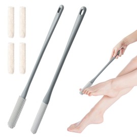 Shower Foot Scrubber Brush,Foot Scrubber in Shower,15" Toe Cleaning Brush with 4 Reusable Drying Covers,Long Handle Bristles Lotion Applicator,No Bending Down Skin Exfoliation Foot Scrub Brushes