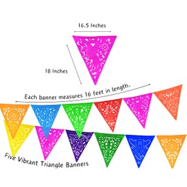 Pennant Flags on a String, Mexican Party Decorations, Large Mexican Banners for Fiesta Party Multicolor 5 Pack