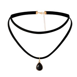 JJDreams Black Velvet Choker Teardrop Choker Layered Necklace Goth Punk Faux Velvet Retro Necklace