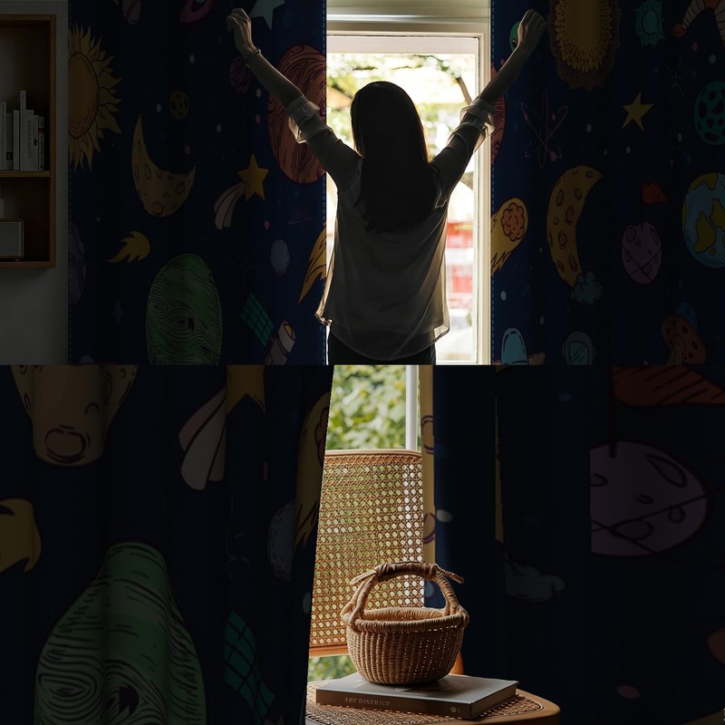 ZJRBJB 53Wx84L Star Galaxy Space Planets Room Blackout Curtains