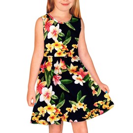Girls Tropical Dress Summer Sleeveless Hawaiian Dresses Floral Print Cotton Aline Sundress Tropical Floral 7-8 Years
