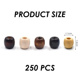 250 Wooden Beads Set, Five-Color Wooden Beads, Natural Barrel-Shaped Wooden Beads, Craft Wooden Beads, Suitable for Hair Braids, Bracelets, and Jewelry Making