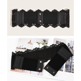 Oyccen Women's Lace Wide Belt Elastic Waist Cinch Belt Decoration Waist Belt for Dress Blouse, black
