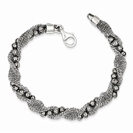 925 Sterling Silver and Ruthenium-plated Bead and Mesh Unique Bracelet - with Secure Lobster Lock Clasp 7.25"