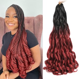 French Curly Braiding Hair 24 Inch 8 Packs - Pre Stretched Bouncy Braiding Hair- Loose Wavy Braiding Hair Synthetic Hair Extensions For Black Women(24 inch 8 packs, OT/Bug)