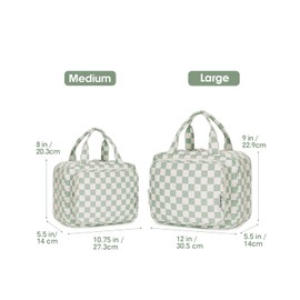 Narwey Travel Toiletry Bag for Women Large Hanging Makeup Bag Organizer Toiletries Bag for Full Size Essentials Accessories Cosmetics (Mint Green Checkerboard (Large))