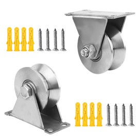 Pack of 2 V-Wheels Pulleys with Ball Bearings, Pulleys Steel Ropes for Sliding Gates Ropes, 61 mm 304 Stainless Steel Lifting Crane Pulleys, Screws Load Capacity 180 kg, for Bearings, Roller Door