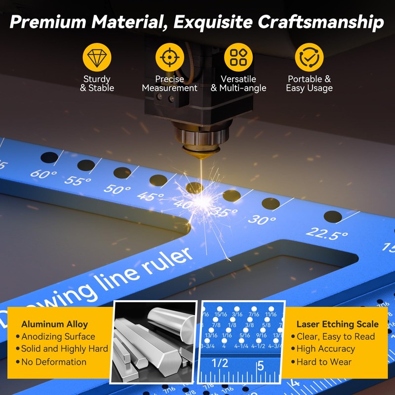Housolution 8.5Inch 3D 6-in-1 Carpenter Square (1/16" Precision), 0-90° Aluminum