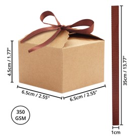 Belle Vous 60 Pack Small Brown Kraft Gift Boxes with Ribbon - 6.5 x 6.5 x 4.5cm (2.55 x2.55 x 1.77 inch) - Wedding Favour Paper Candy Kraft Boxes - Anniversary, Birthday Party, Bridal/Baby Shower