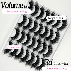 etokdos Fluffy Lashes Mink D Curl 20mm Long Volume Dramatic Eye Lashes Pack 25mm Full Lash Strip Wispy 3D Big False Eyelashes Bulk