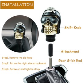 Temzzer Skull Resin Transmission Gear Shifter Stick Knob Heavy Shiny Vehicle Shifter Lever Handle for Most Manual Automotive Vehicles (Black)