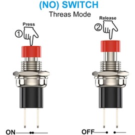 GTIWUNG Mini Push Button with Pre-Wired, Momentary Pressure Switch Lockless, 2 Pins 1A AC250V/3A AC125V SPST ON/OFF Button Switch for Horn Car Dashboard Boat, 7 mm Mounting Hole, Red