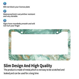 Uanvaha Marble Contemporary Art License Plate Covers Abstract Golden Dark Green Mixed Paints Metal License Plate Cover for Men Women Car Accessories