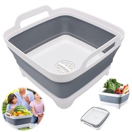 Fregadero Plegable de 9 litros con Tapón de Drenaje y Asa. Ideal para Autocaravanas, Remolques, Camping y Otras Aplicaciones Similares. (Gris, Pequeño)
