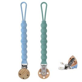 Schnullerkette Silikon, 2 Stück Schnullerkette Holz, BPA Frei Nuckelkette, Pacifier Chain Geeignet für Babys, Hält Schnuller Sauber, Weich und Flexibel(Cambridge Blau + Hellblau)