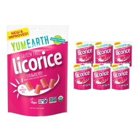 YumEarth Organic Gluten Free Strawberry Licorice Snack Packs - Allergy Friendly, Gluten Free, Non-GMO, Vegan, No Artificial Dyes - 5 Ounce (Pack of 6)