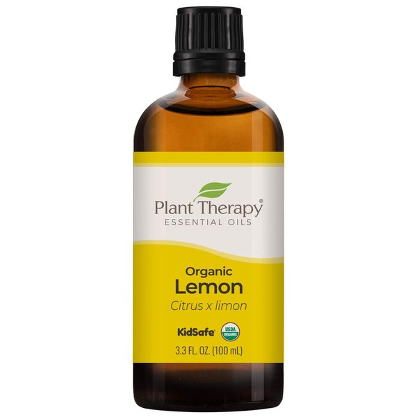 Plant Therapy Organic Lemon Essential Oil 100% Pure, USDA Certified Organic, Undiluted, Natural Aromatherapy, Therapeutic Grade 100 mL (3.3 oz)